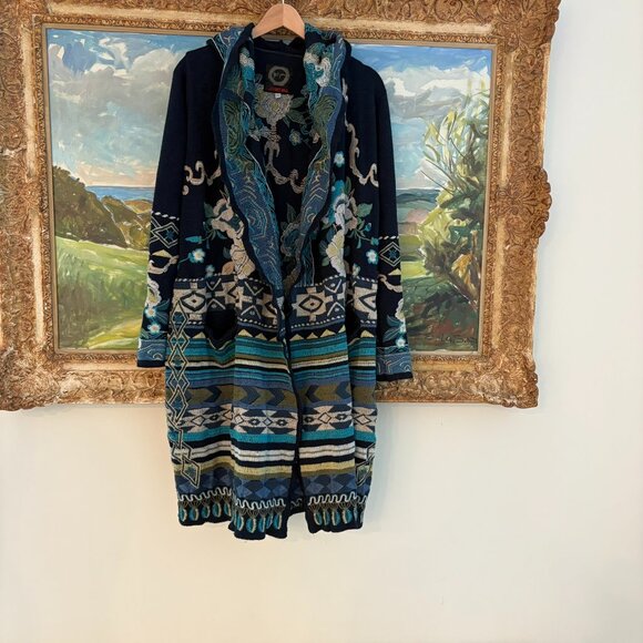 Biya Johnny Was Nimue Embroidered Hooded Boho Duster Cardigan Coat Jacket Size S - Picture 11 of 14